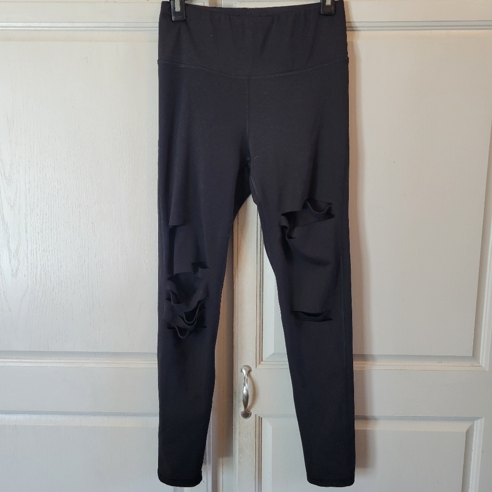 Mono B High Waisted Leggings with Distressed Cuts Details